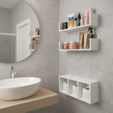 Ver imagem 1 de Nicho Com Divisória E 2 Prateleiras branco em MDF Em U MDF Banheiro Papel Higiênico 15mm 40x18x12cm