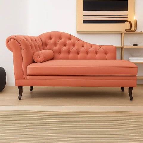 Recamier Divã Larissa 150cm Direito Suede:coral/liso