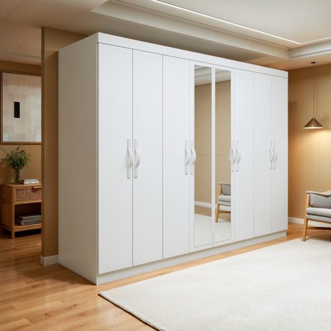 Guarda-Roupa Casal 8 Portas 6 Gavetas com Espelho MDF 236cm Serenata Branco