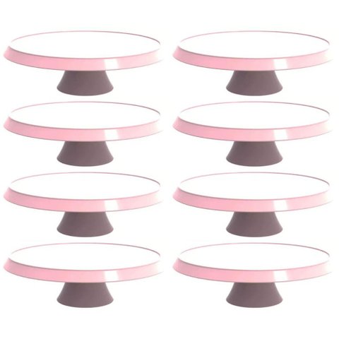 Conjunto 8 Bases Porta Bolos Tortas Doces 28cm com Pé Bubble Crippa Rosa Himalaia