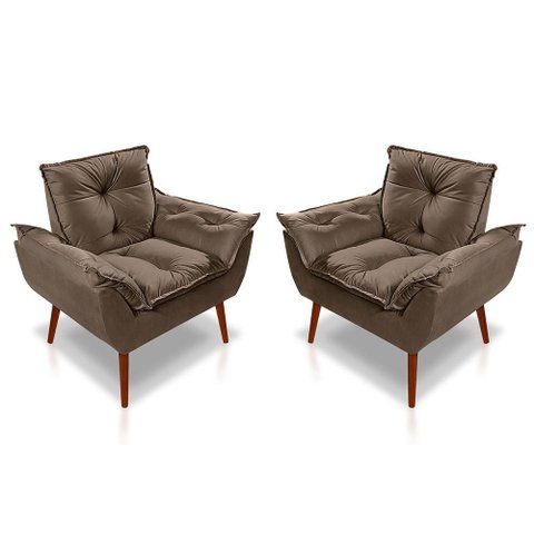 Kit 02 Poltrona Opala Decorativa Suede Marrom