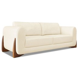 Kit 2 Poltronas e Sofá Living 2 Lugares 1,80m Lottus Linho Bege Pés Castanho - Pallazio - 3