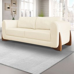 Kit 2 Poltronas e Sofá Living 2 Lugares 1,80m Lottus Linho Bege Pés Castanho - Pallazio - 1
