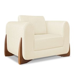 Kit 2 Poltronas e Sofá Living 2 Lugares 1,80m Lottus Linho Bege Pés Castanho - Pallazio - 4