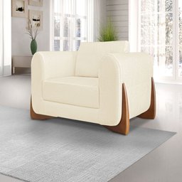 Kit 2 Poltronas e Sofá Living 2 Lugares 1,80m Lottus Linho Bege Pés Castanho - Pallazio - 2