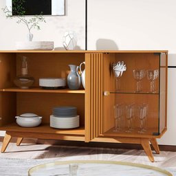 Aparador Buffet Ripado Porta de Vidro 135 Cm Nature Daryl Shop Jm - 3
