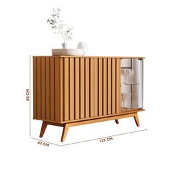 Aparador Buffet Ripado Porta de Vidro 135 Cm Nature Daryl Shop Jm - 4