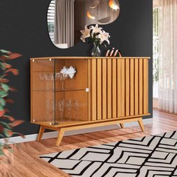 Aparador Buffet Ripado Porta de Vidro 135 Cm Nature Daryl Shop Jm - 2