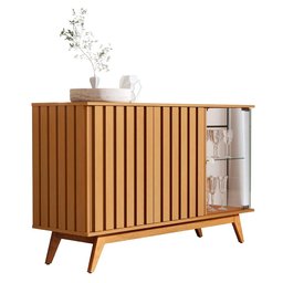 Aparador Buffet Ripado Porta de Vidro 135 Cm Nature Daryl Shop Jm - 1