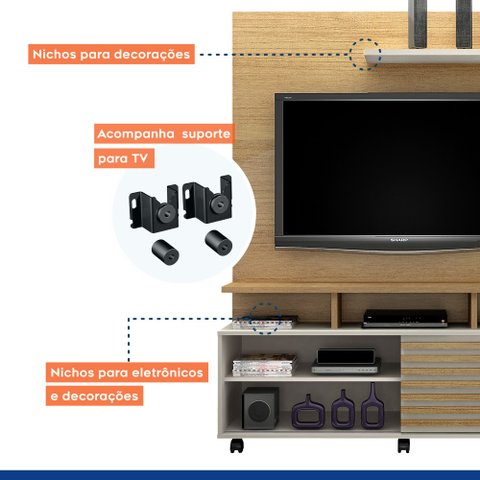 Estante Home para TV até 60 Polegadas 1 Porta Deslizante Star Valdemóveis Cinamomo/Off White