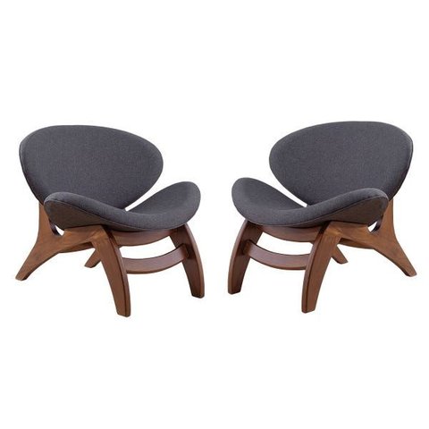 Kit 2 Poltronas Decorativa Estofada para Sala 76cm Pérola Madeira Maciça Imbuia Linho Cinza L67 -rmi