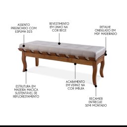 Recamier Isabela 120cm Madeira Maciça Imbuia Linho Bege M58 Rmi - 4