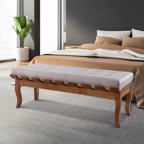 Recamier Isabela 120cm Madeira Maciça Imbuia Linho Bege M58 Rmi