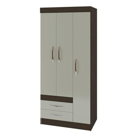 Guarda-Roupa Solteiro 3 Portas 2 Gavetas Recife-Poliman - Amendoa / Off-White