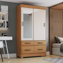 Ver imagem 6 de Guarda Roupa Casal BE25 2 Portas Correr 4 Gavetas MDP com Espelho Cinamomo-Off White Briz Móveis