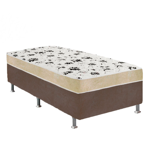 Cama Box Solteiro Suede Marrom + Colchão Solteiro Suede Bege Espuma 88x188x55