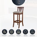 Ver imagem 5 de Kit 6 Banquetas Alta Estofada Valentina 36 x 100 Cm Madeira Maciça Verniz Linho Bege M58 - RMI