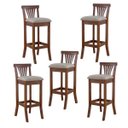 Ver imagem 1 de Kit 5 Banquetas Alta Estofada Valentina 36 x 100 Cm Madeira Maciça Verniz Linho Bege M58 - RMI