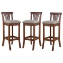Ver imagem 1 de Kit 3 Banquetas Alta Estofada Valentina 36 x 100 Cm Madeira Maciça Verniz Linho Bege M58 - RMI