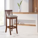 Ver imagem 2 de Kit 2 Banquetas Alta Estofada Valentina 36 x 100 Cm Madeira Maciça Verniz Linho Bege M58 - RMI
