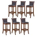 Ver imagem 1 de Kit 6 Banquetas Alta Estofada Encosto Mônaco 36x100Cm Madeira Maciça Imbuia Linho Cinza L67 - RMI
