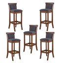 Ver imagem 1 de Kit 5 Banquetas Alta Estofada Encosto Mônaco 36x100Cm Madeira Maciça Imbuia Linho Cinza L67 - RMI