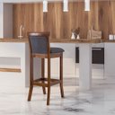 Ver imagem 3 de Kit 4 Banquetas Alta Estofada Encosto Mônaco 36x100Cm Madeira Maciça Imbuia Linho Cinza L67 - RMI
