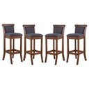 Ver imagem 1 de Kit 4 Banquetas Alta Estofada Encosto Mônaco 36x100Cm Madeira Maciça Imbuia Linho Cinza L67 - RMI