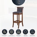 Ver imagem 5 de Kit 3 Banquetas Alta Estofada Encosto Mônaco 36x100Cm Madeira Maciça Imbuia Linho Cinza L67 - RMI