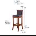 Ver imagem 4 de Kit 3 Banquetas Alta Estofada Encosto Mônaco 36x100Cm Madeira Maciça Imbuia Linho Cinza L67 - RMI