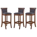 Ver imagem 1 de Kit 3 Banquetas Alta Estofada Encosto Mônaco 36x100Cm Madeira Maciça Imbuia Linho Cinza L67 - RMI