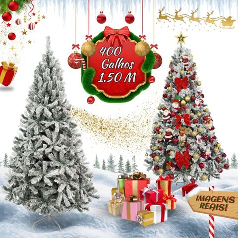Árvore de Natal Alpina Neve Pequena Nevada Luxo 1.50 Pinheiro 400 Galhos Branca Cheia