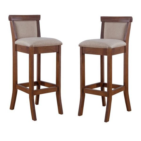Kit 2 Banquetas Estofadas Alta Com Encosto 36 x 100 Cm Mônaco Madeira Imbuia Linho Bege M58 - RMI