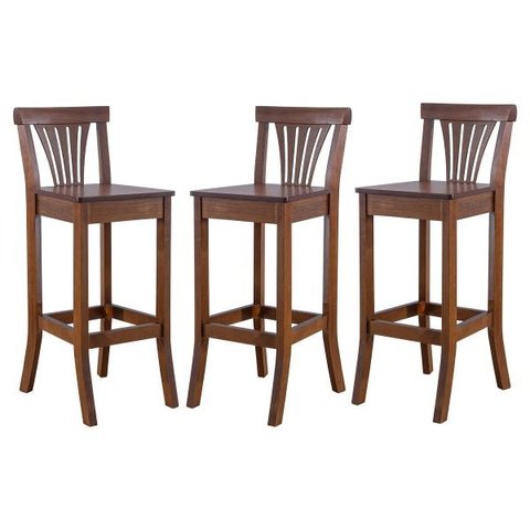 Kit 3 Banquetas Alta Com Encosto Valentina 36 x 100 Cm Bancada Madeira Maciça Verniz Imbuia - RMI