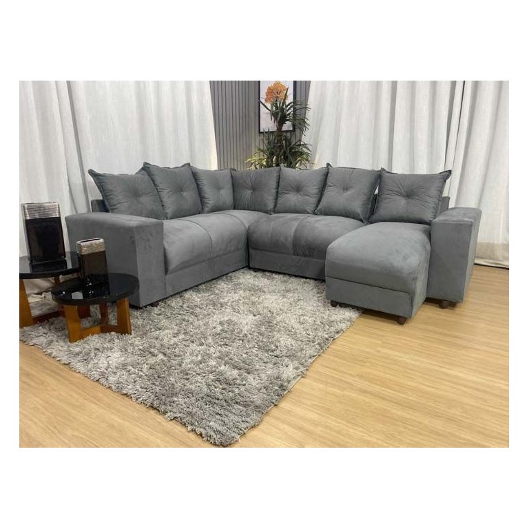 Sofá de Canto C/ Chaise - com 06 Lugares:cinza