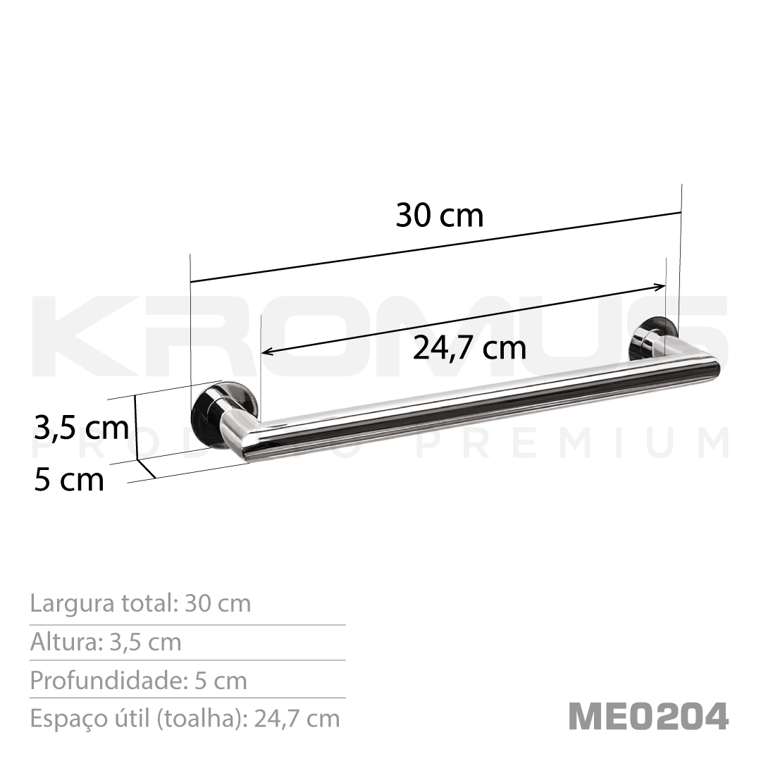 Toalheiro 30 Cm Inox Preto Fosco - Kromus Me0204b - 4