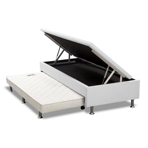 Base Box Baú Solteiro com Auxiliar Mola Bonnel Sintético Branco 56x88x188