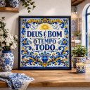 Ver imagem 2 de Quadro Deus É Bom o Tempo Todo 33x33cm Mold Preta