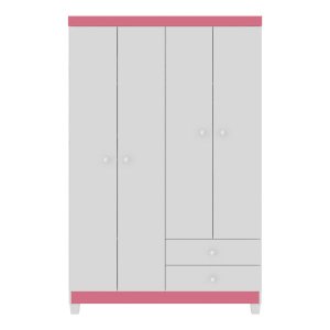 Guarda-Roupa Infantil 4 Portas 2 Gavetas Aquarela Baby Branco Rosa Flex