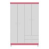 Guarda-Roupa Infantil 4 Portas 2 Gavetas Aquarela Baby Branco Rosa Flex - 1