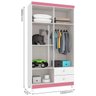 Guarda-Roupa Infantil 4 Portas 2 Gavetas Aquarela Baby Branco Rosa Flex - 3