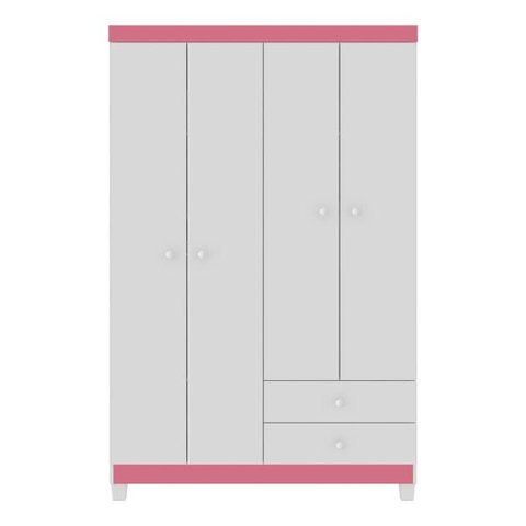 Guarda-Roupa Infantil 4 Portas 2 Gavetas Aquarela Baby Branco Rosa Flex
