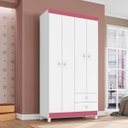 Ver imagem 2 de Guarda-Roupa Infantil 4 Portas 2 Gavetas Aquarela Baby Branco Rosa Flex