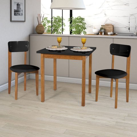 Mesa com Cadeiras 80cm Mdf Pinus Estofado Robusto Moderno:preto