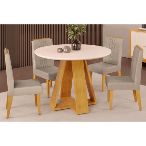 Mesa Sala Celeste 103 + 4 Cad Lia Cedro DJ Móveis