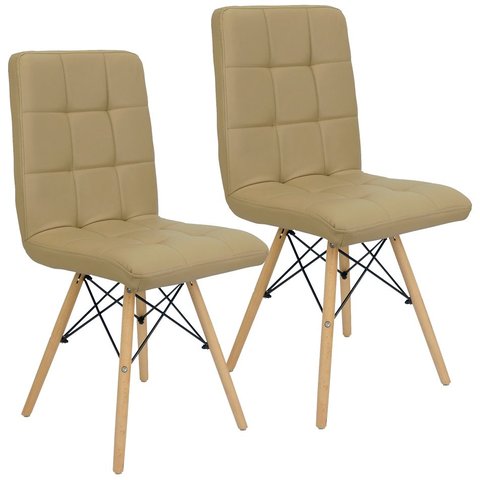 Kit 2 Cadeiras Gomos Eiffel Eames Fitz Dublin Estofada Base Madeira Nude