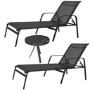 Ver imagem 1 de Kit 2 Espreguiçadeira em Alumínio e Tela Sling Modelo Reto + Mesa Lateral 3 Pés - Preto