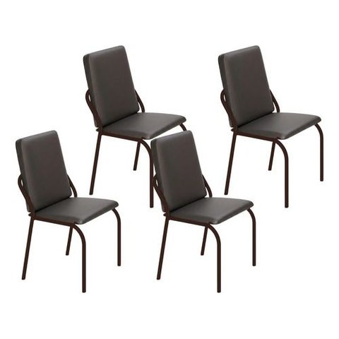 Kit 4 Cadeiras Malibu Corino Preto Tubo Marrom Cafe