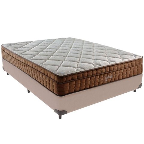 Cama Box Bege e Colchão Anjos Star Pillow In Molas Ensacadas Casal Anjos
