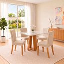 Ver imagem 1 de Conjunto Sala de Jantar Mesa Lisa 90cm com Tampo MDF e Vidro Canto Reto 4 Cadeiras Lily
